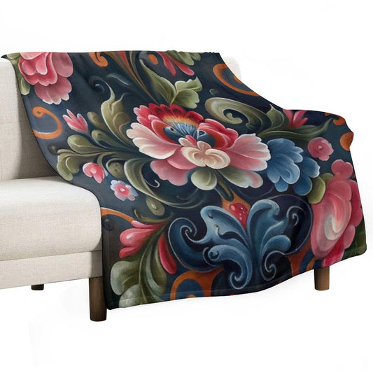 Norwegian Rosemaling-Oil On Canvas #9 Throw Blanket