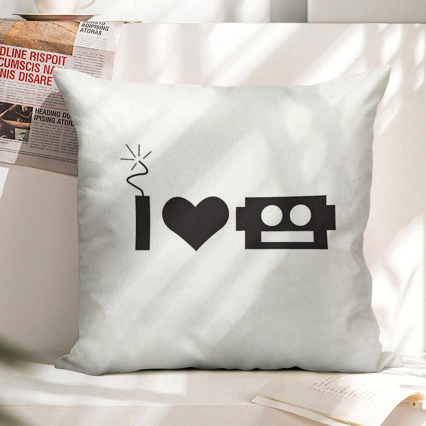 I LOVE ROBOTS THROW PILLOW Linen Throw Pillow Cover