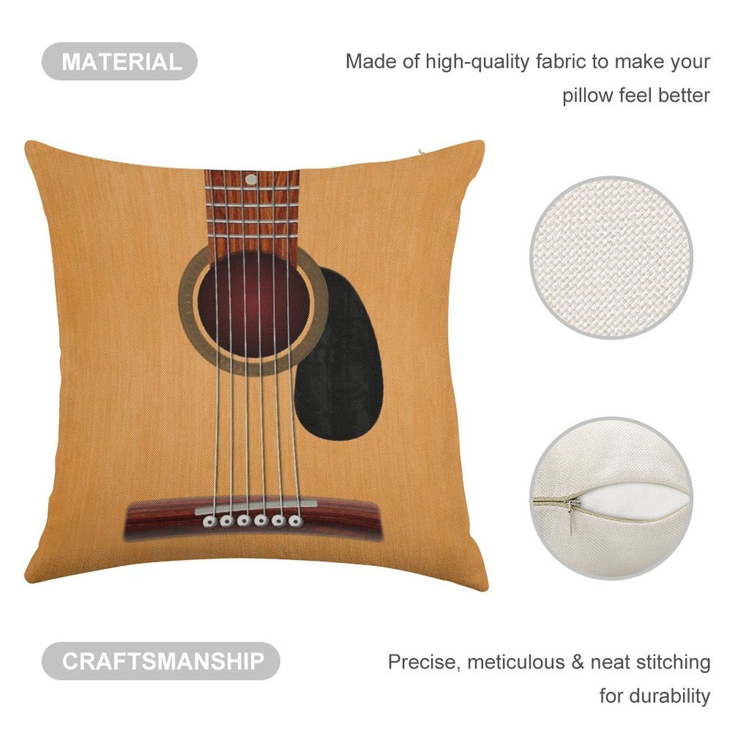 Acoustic Guitar Linen Throw Pillow Cover
