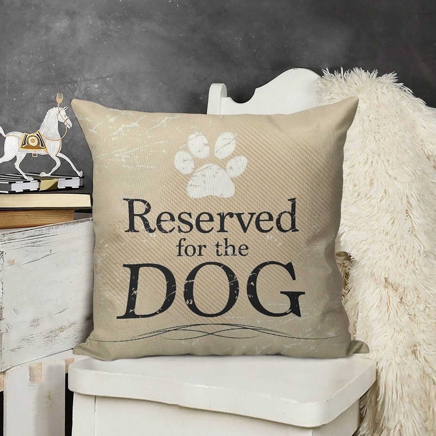Reserved for The Dog (Tan) Linen Throw Pillow Cover