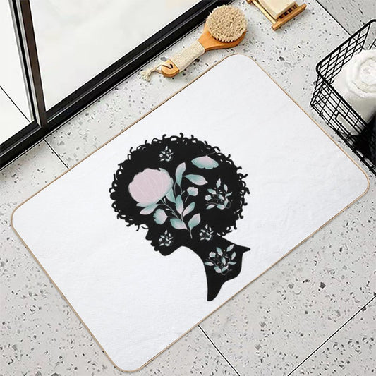 Afro Silhouette With Butterflies & Flowers Bath Mat