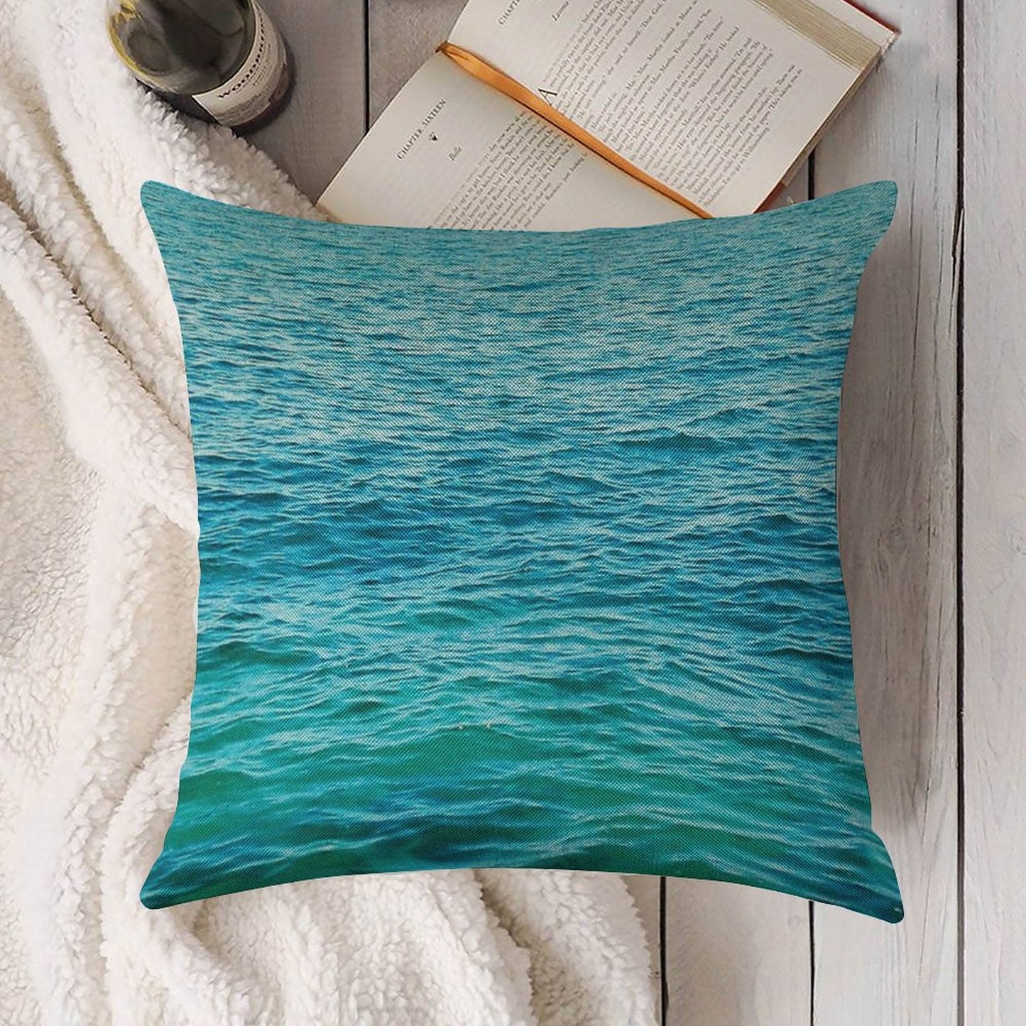 Turquoise Ocean Linen Throw Pillow Cover