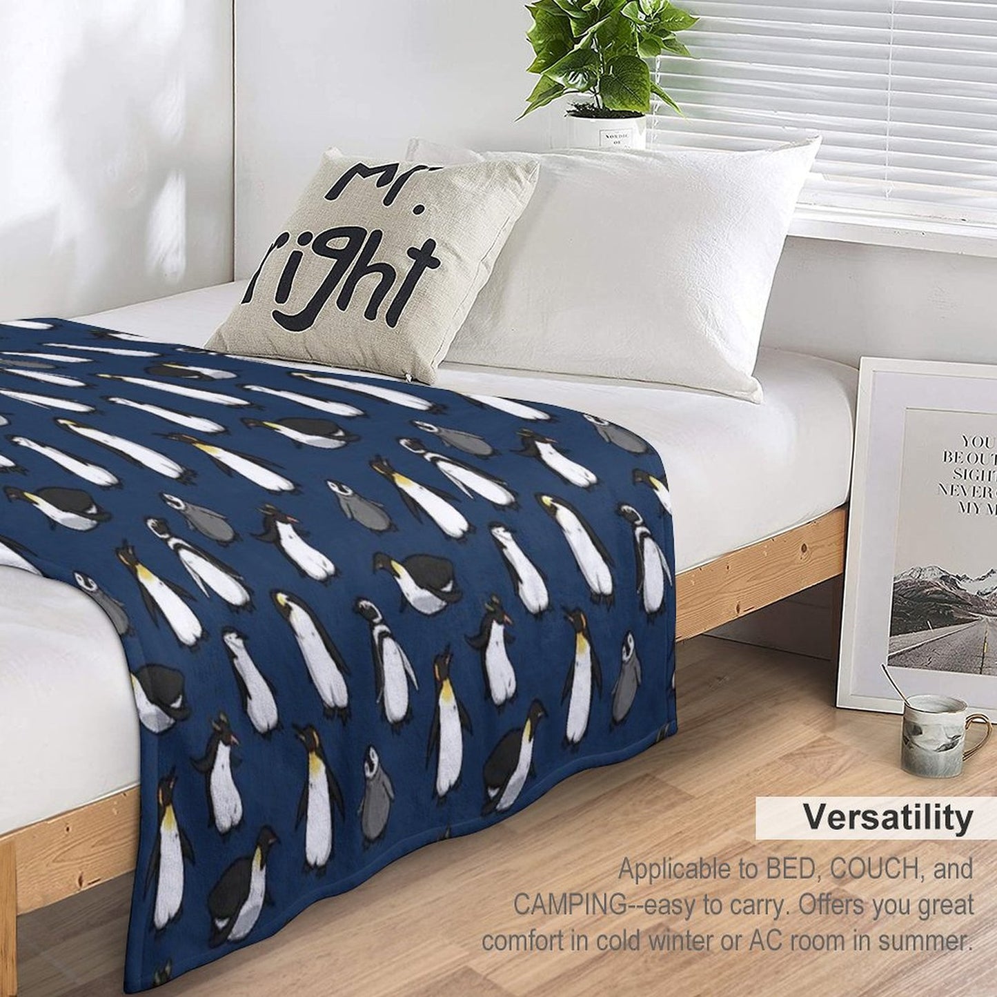 Cute Penguin Pattern (Dark Blue Variant) Throw Blanket