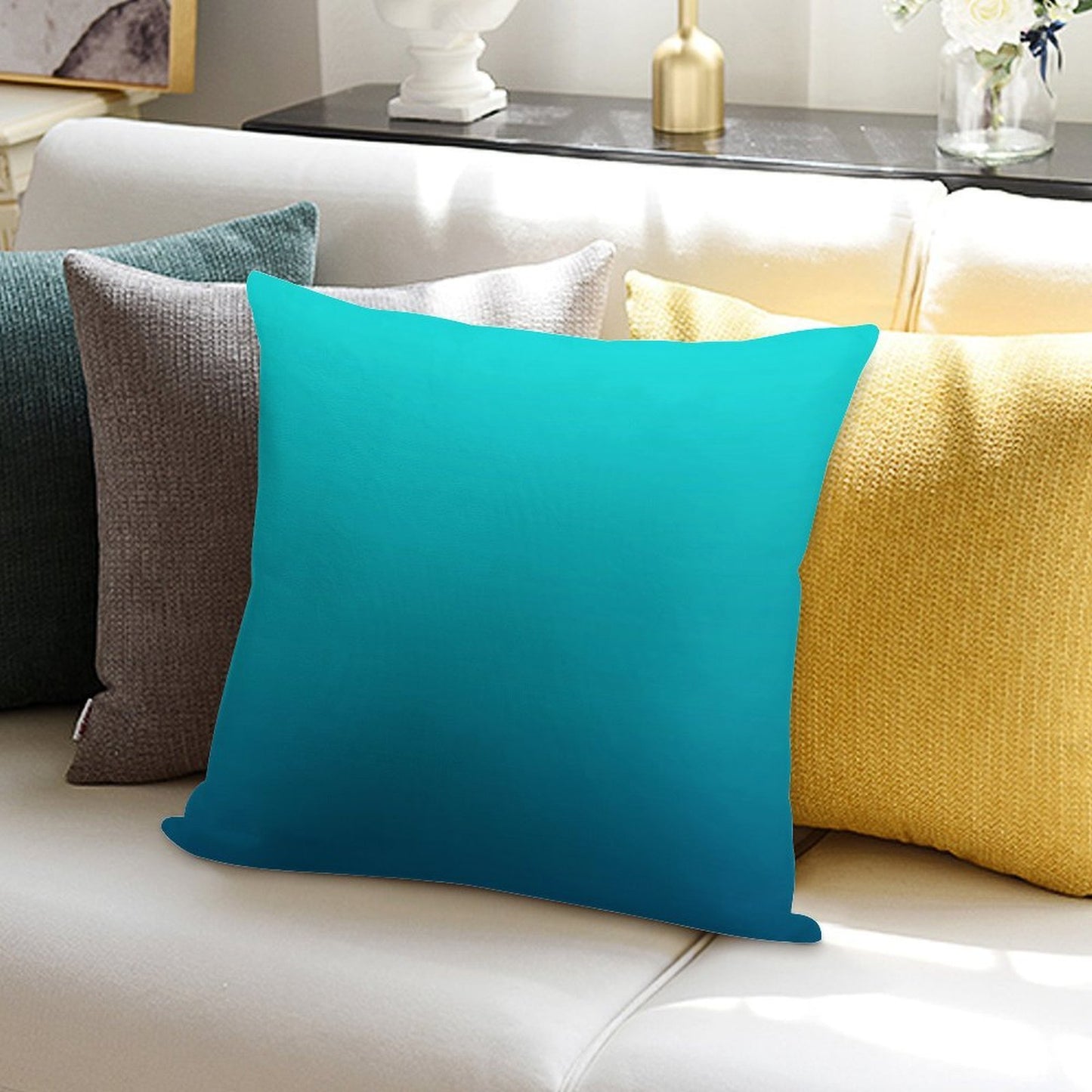 Preppy Summer Beach Teal Blue Turquoise Ombre Soft Easy Maintenance Throw Pillow