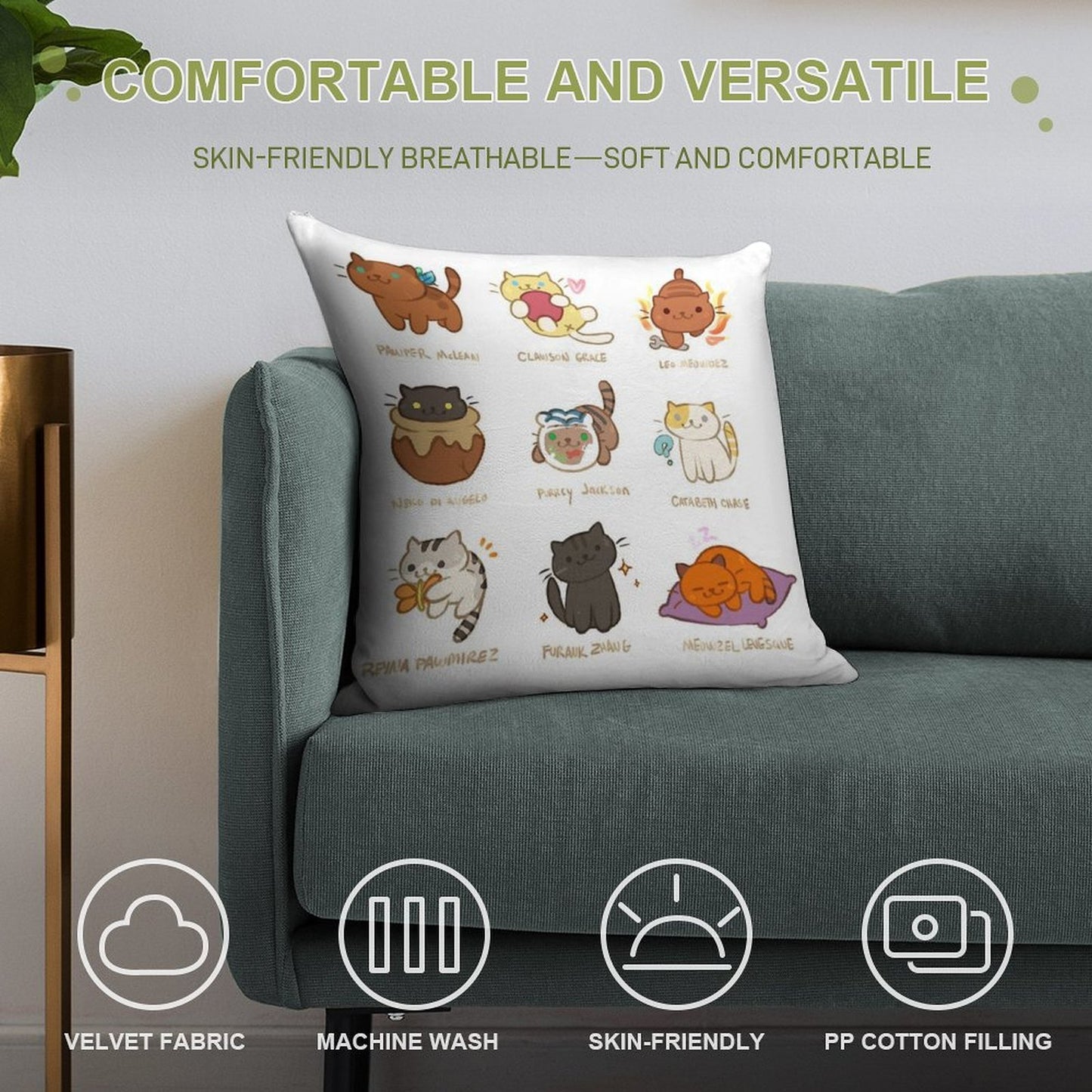 Purrcy Jackson Soft Shrink-Resistant Throw Pillow