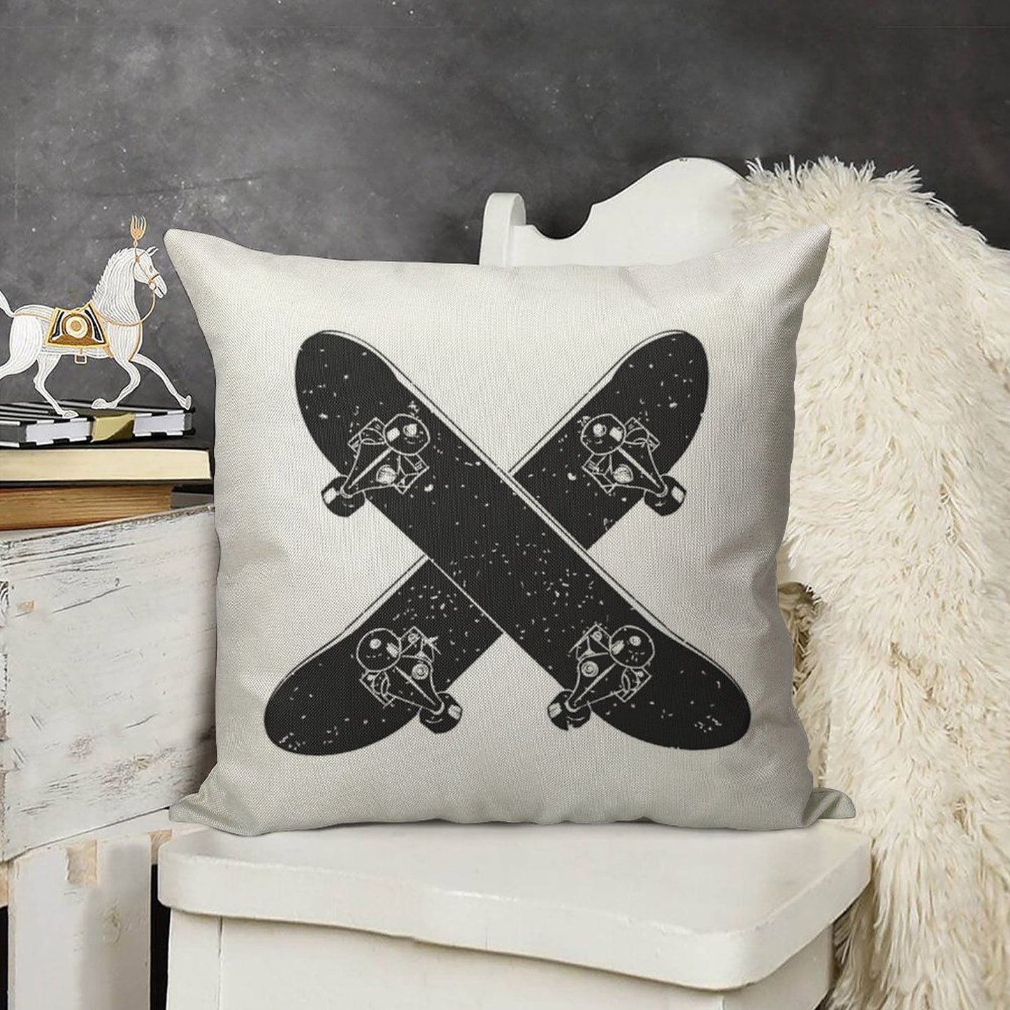 Skateboard X Linen Throw Pillow Cover