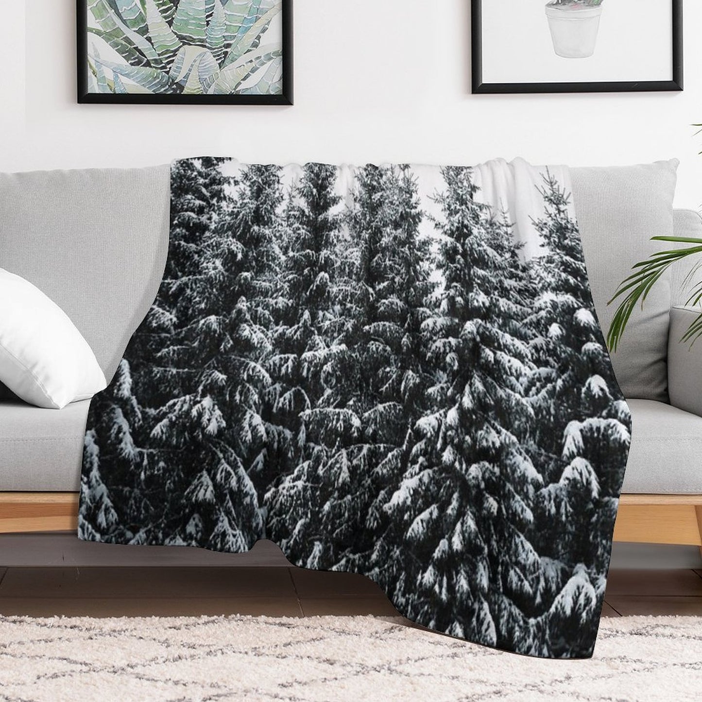The White Bunch Misty Moody Foggy Milky Winter Wonderland Forest With Cascadia Trees Covered In Magic Fog Throw Blanket