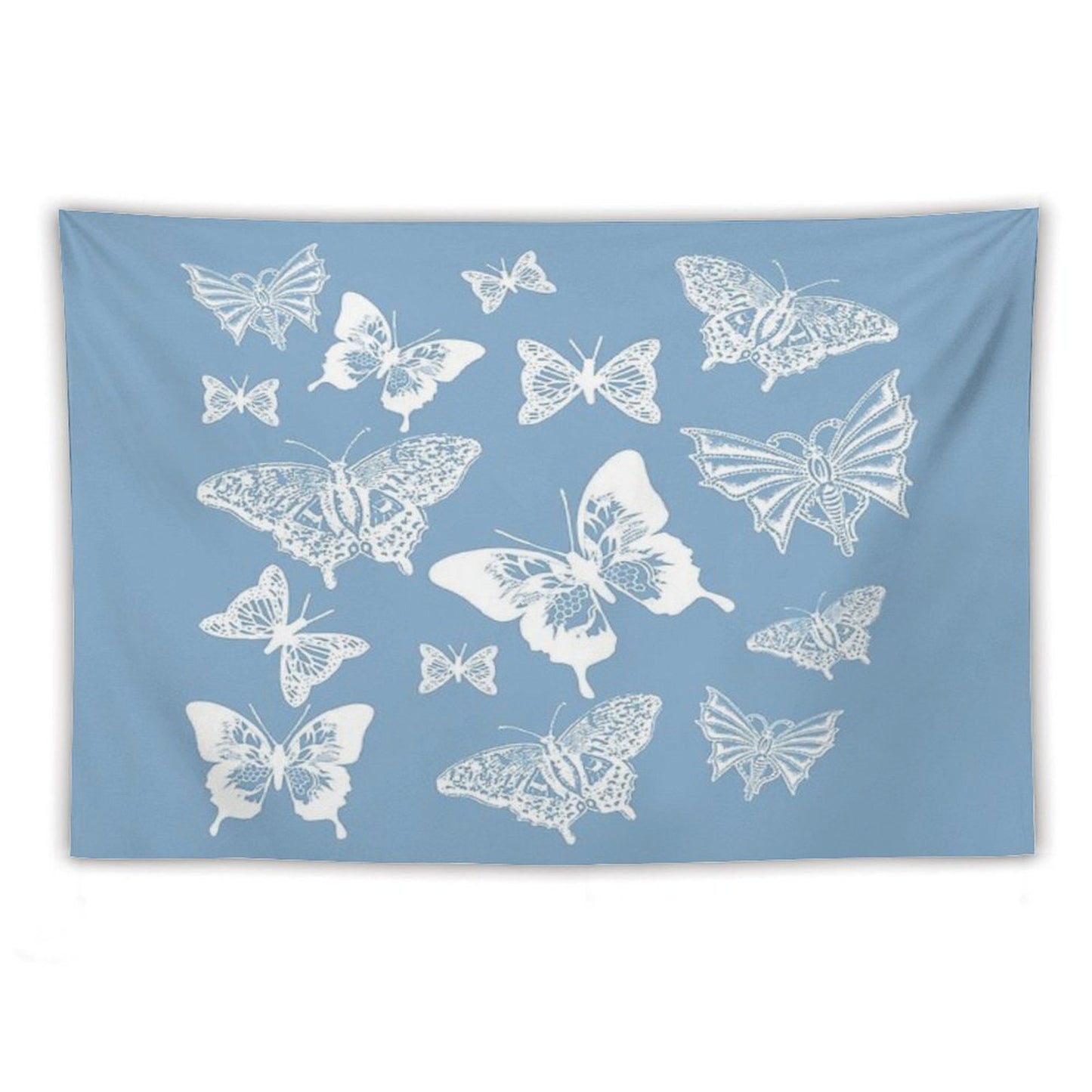 White Butterflies on Smoky Blue Grey Background Tapestry