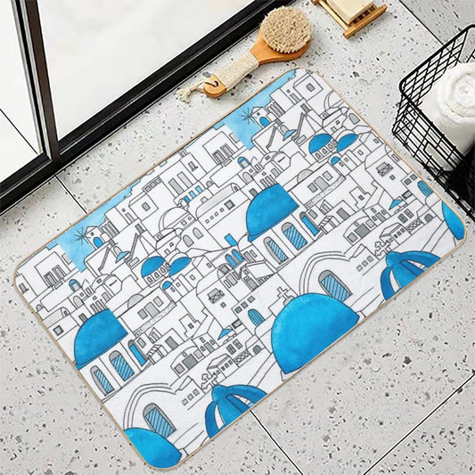Santorini Blue And White Paradise Bath Mat