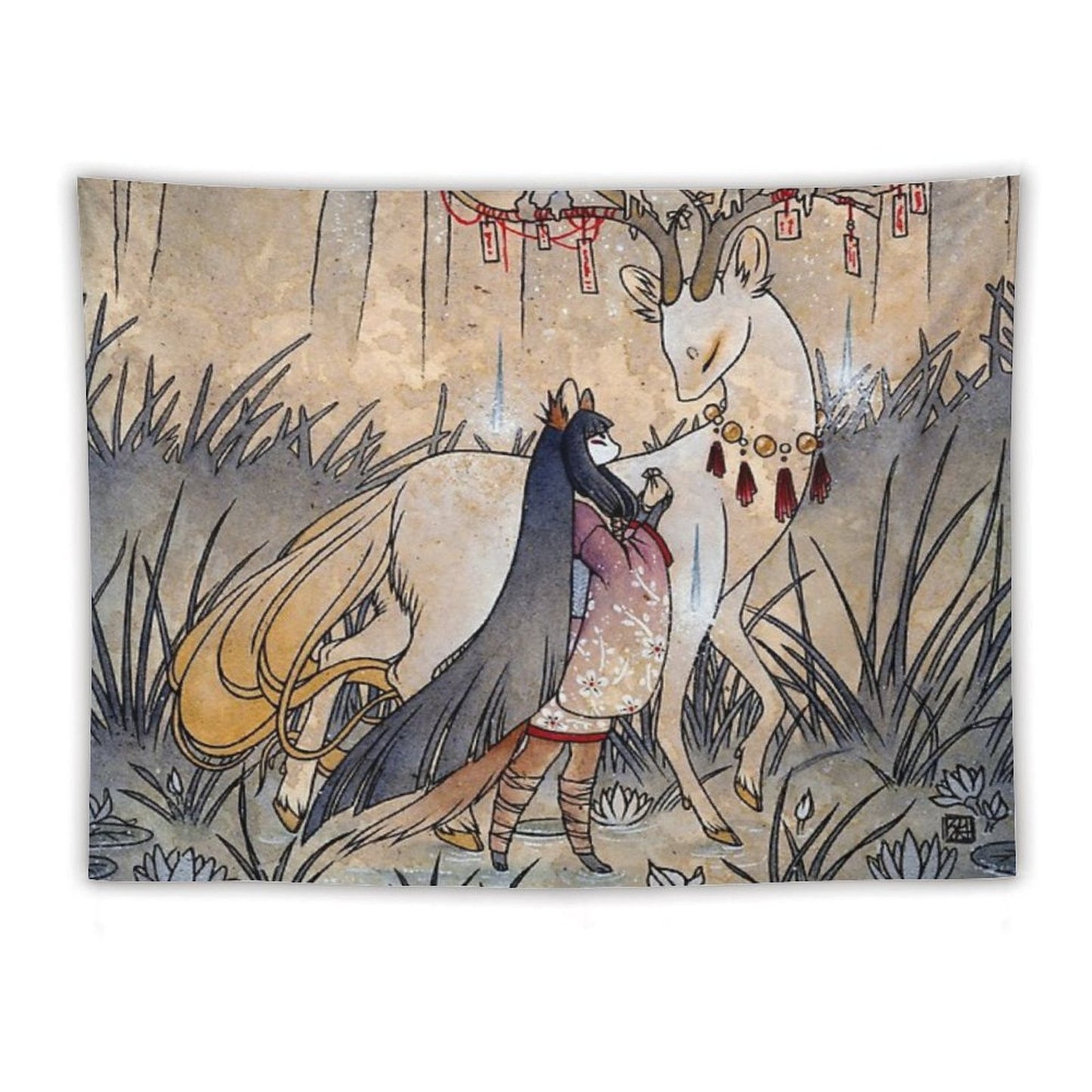 The Meeting of The Fox And Wish Spirit Tapestry