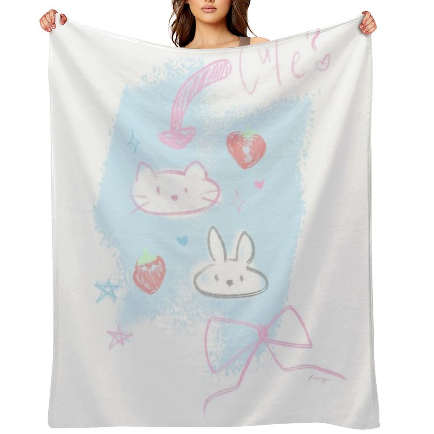 Bunny And Kitty Design (blue Ver 2) Throw Blanket