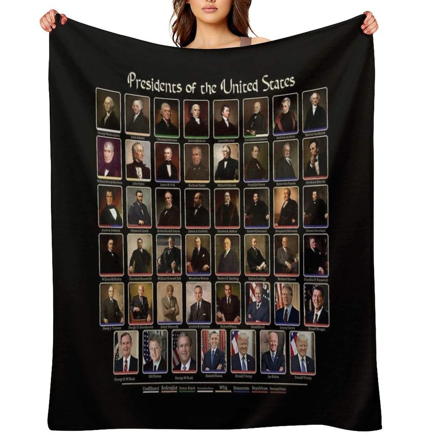 47 Presidents of The United States List (Updated - Including Trump) Throw Blanket