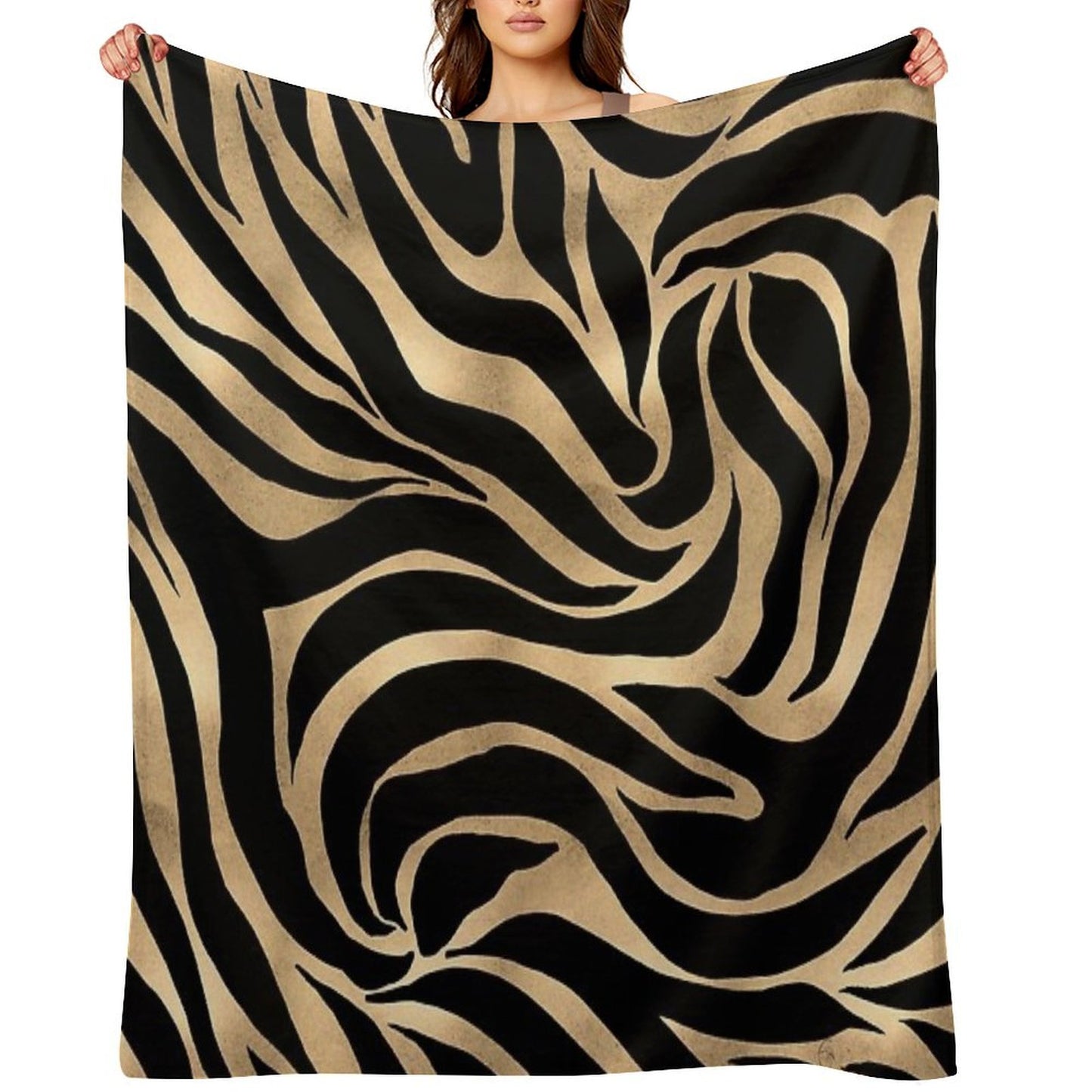 Elegant Metallic Gold Zebra Black Animal Print Throw Blanket