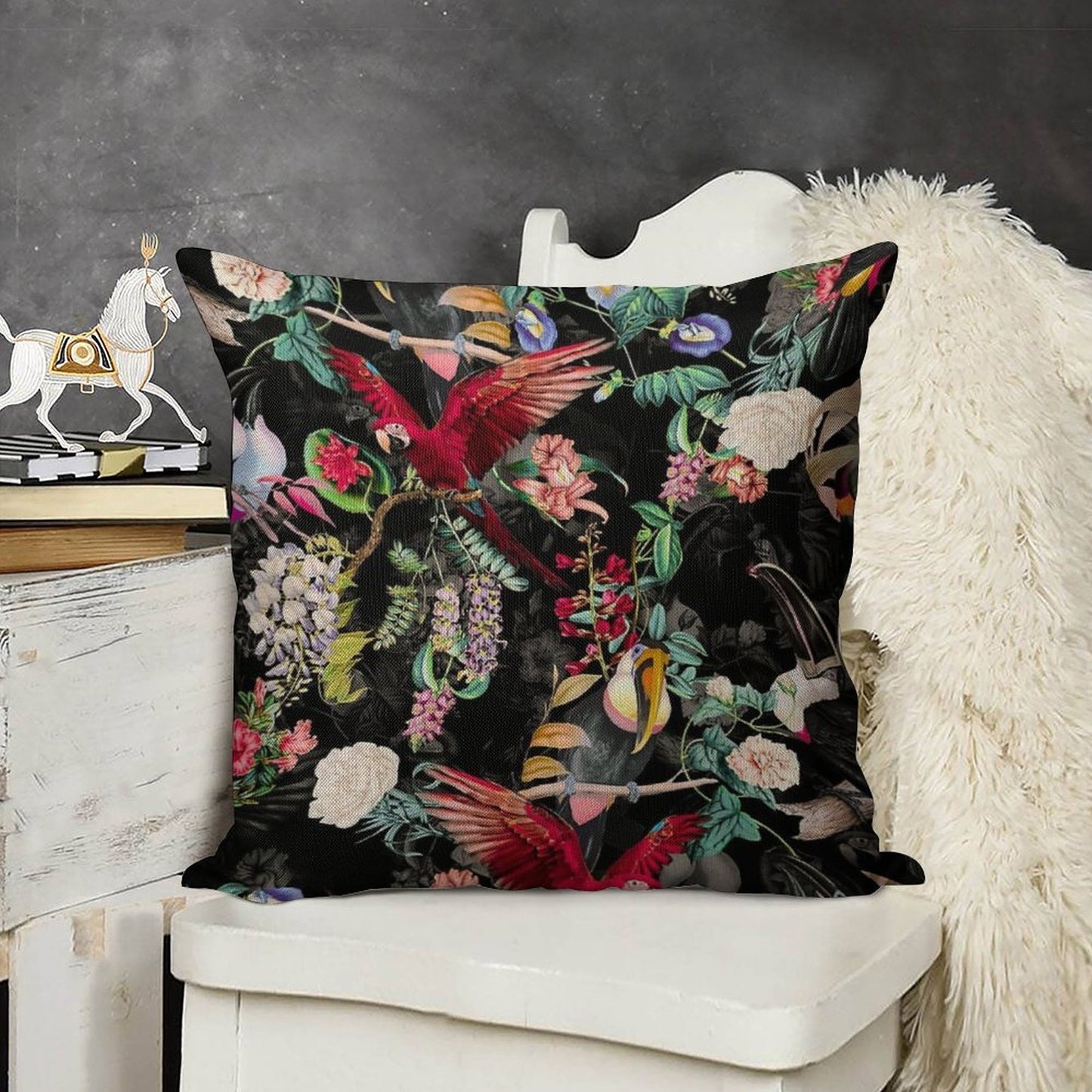 Floral And Birds IX Linen Throw Pillow Cover
