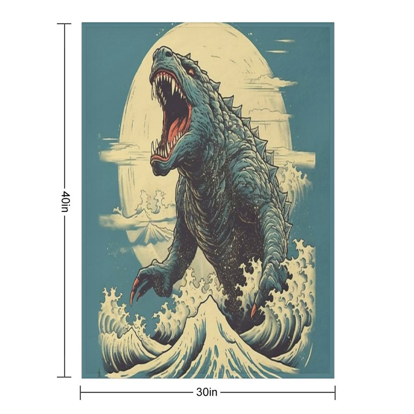 Vintage Japanese Godzilla Great Wave Throw Blanket