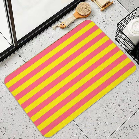 Yellow Pink Stripes Bath Mat