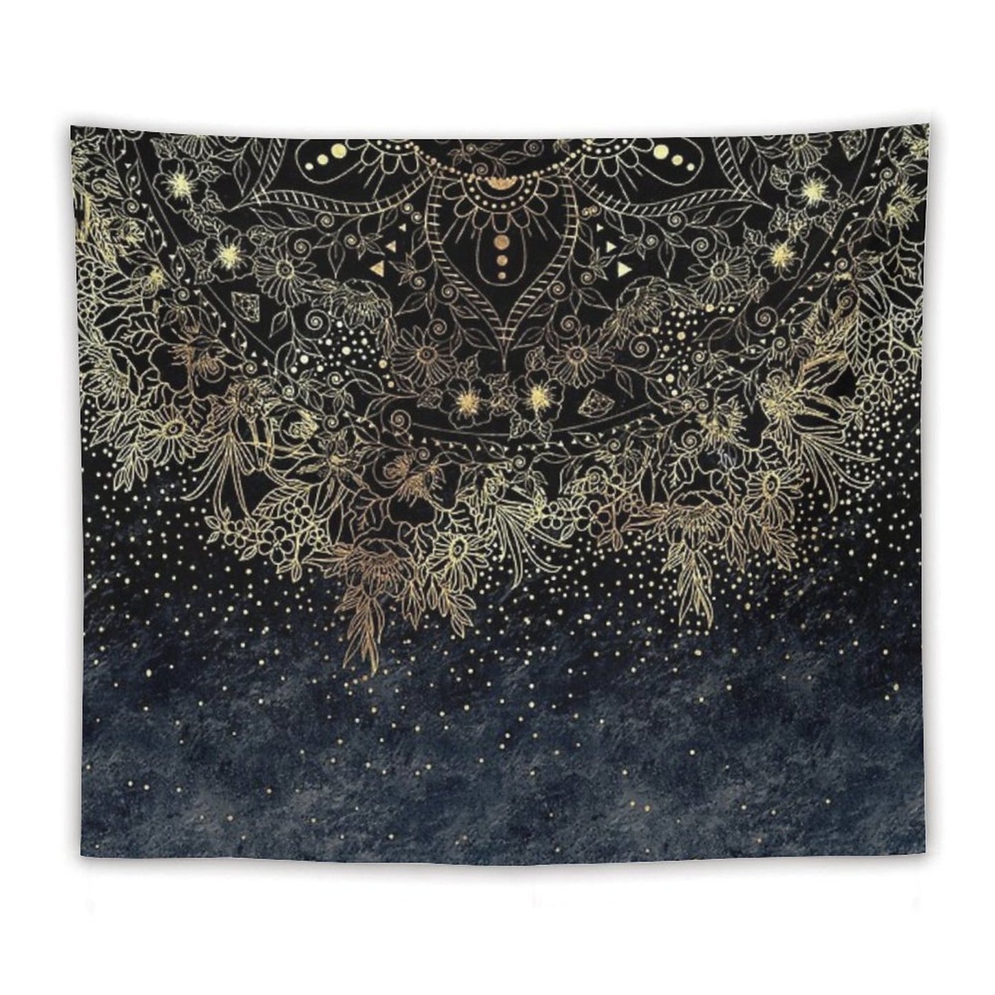 Blue Gold Mandala Floral Tapestry