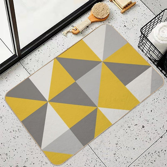 Retro Triangle Design in Yellow And Grey Bath Mat