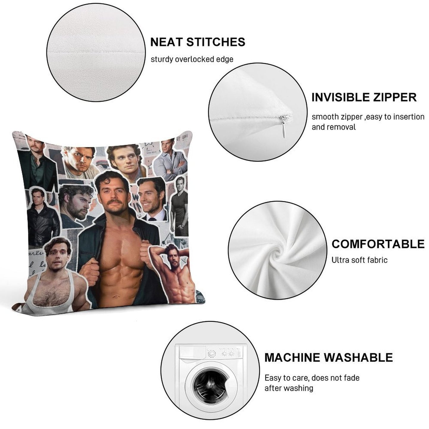 Henry Cavill Photo Collage Soft Short Plush Fabric Throw Pillow
