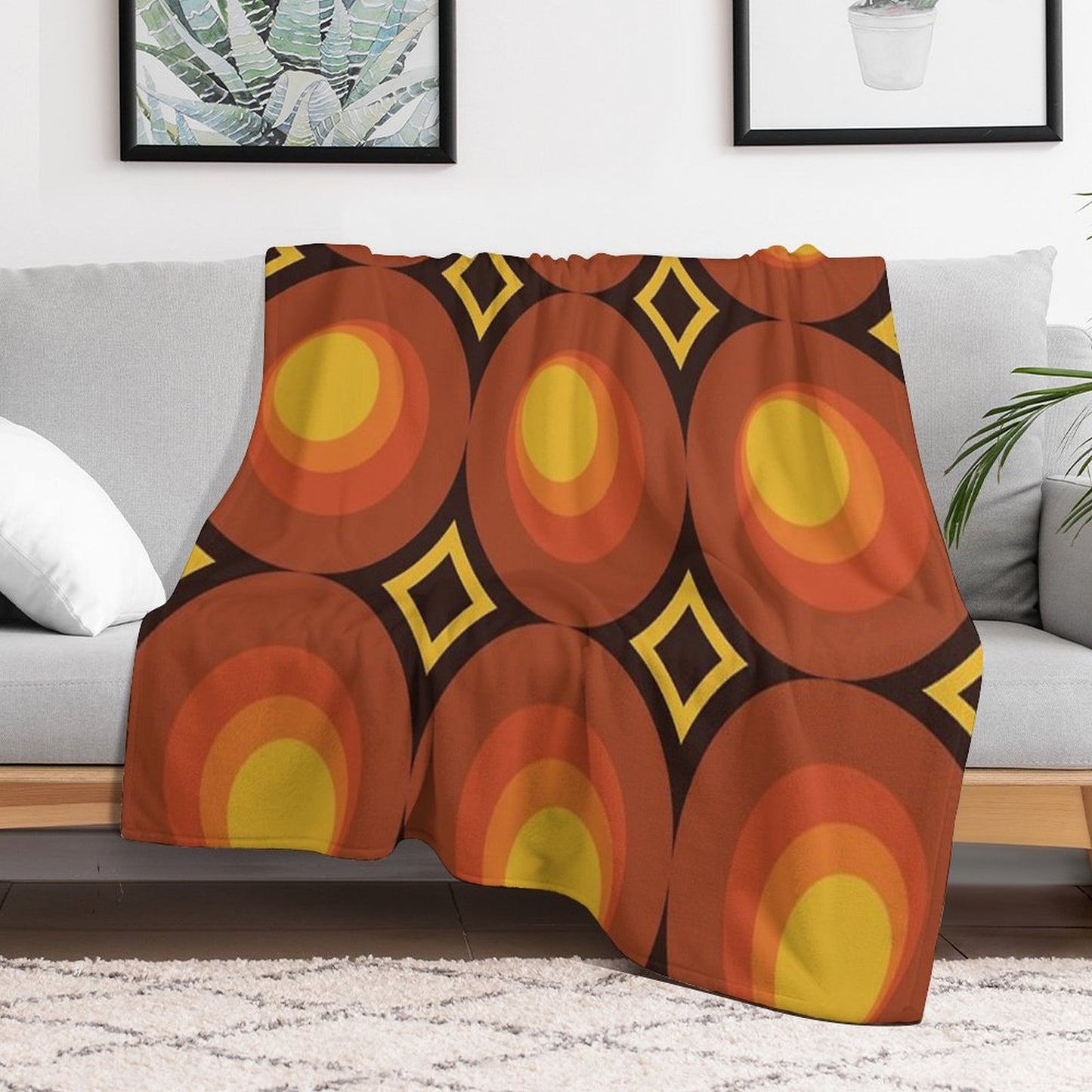 1970s Orange Mid-Century Modern Circle 2 Throw Blanket