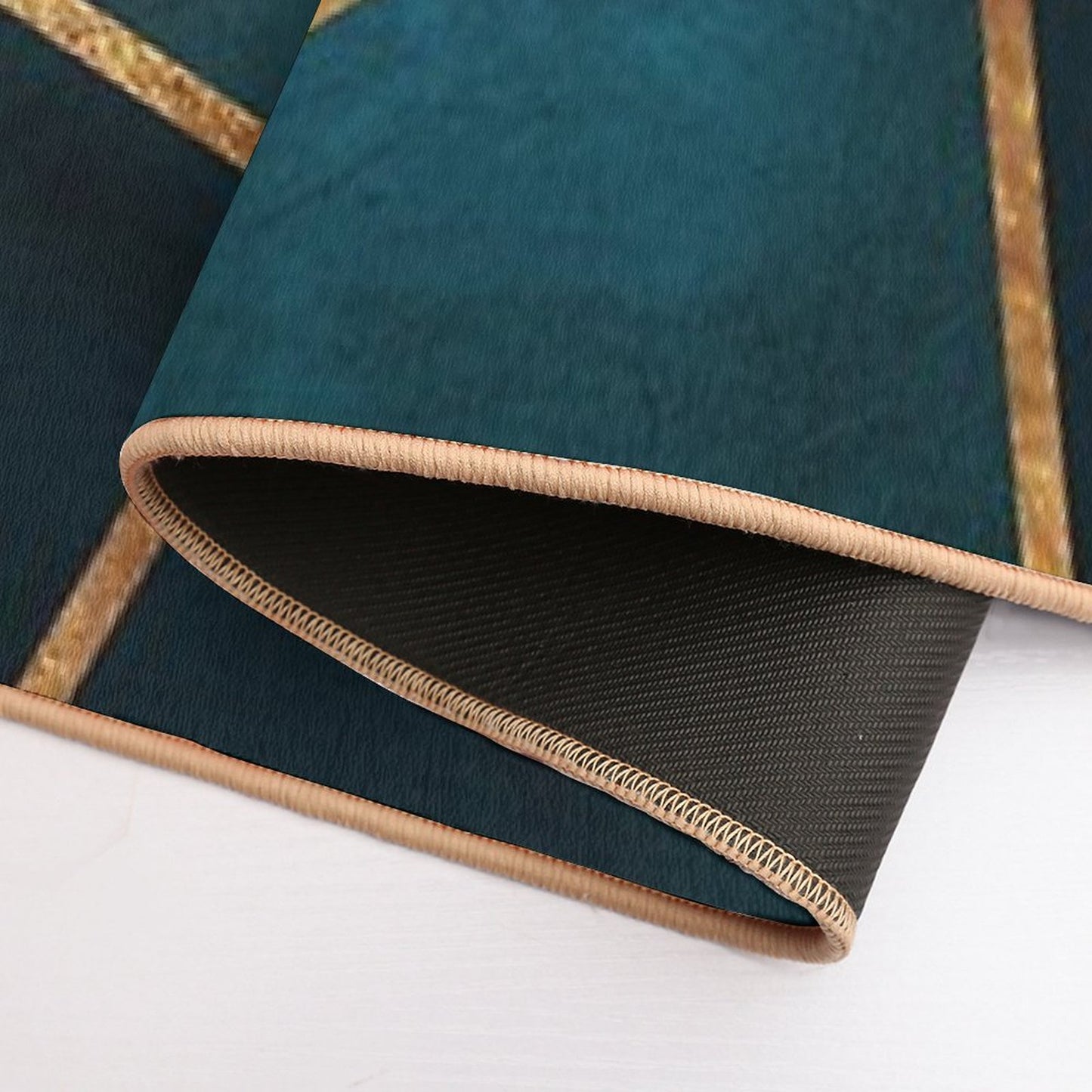Midnight Green Gold Stone Geometric Bath Mat
