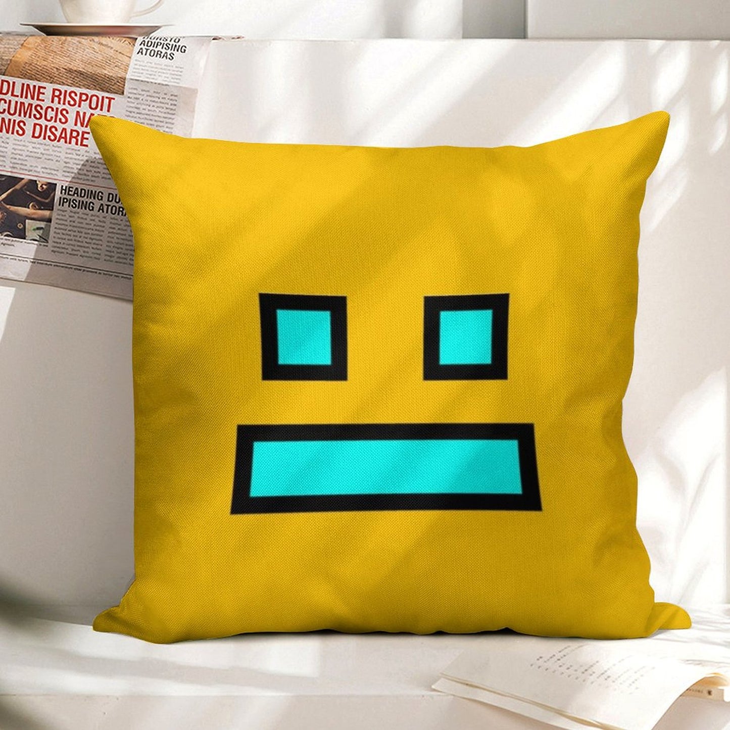 Geometry Dash Linen Throw Pillow Cover