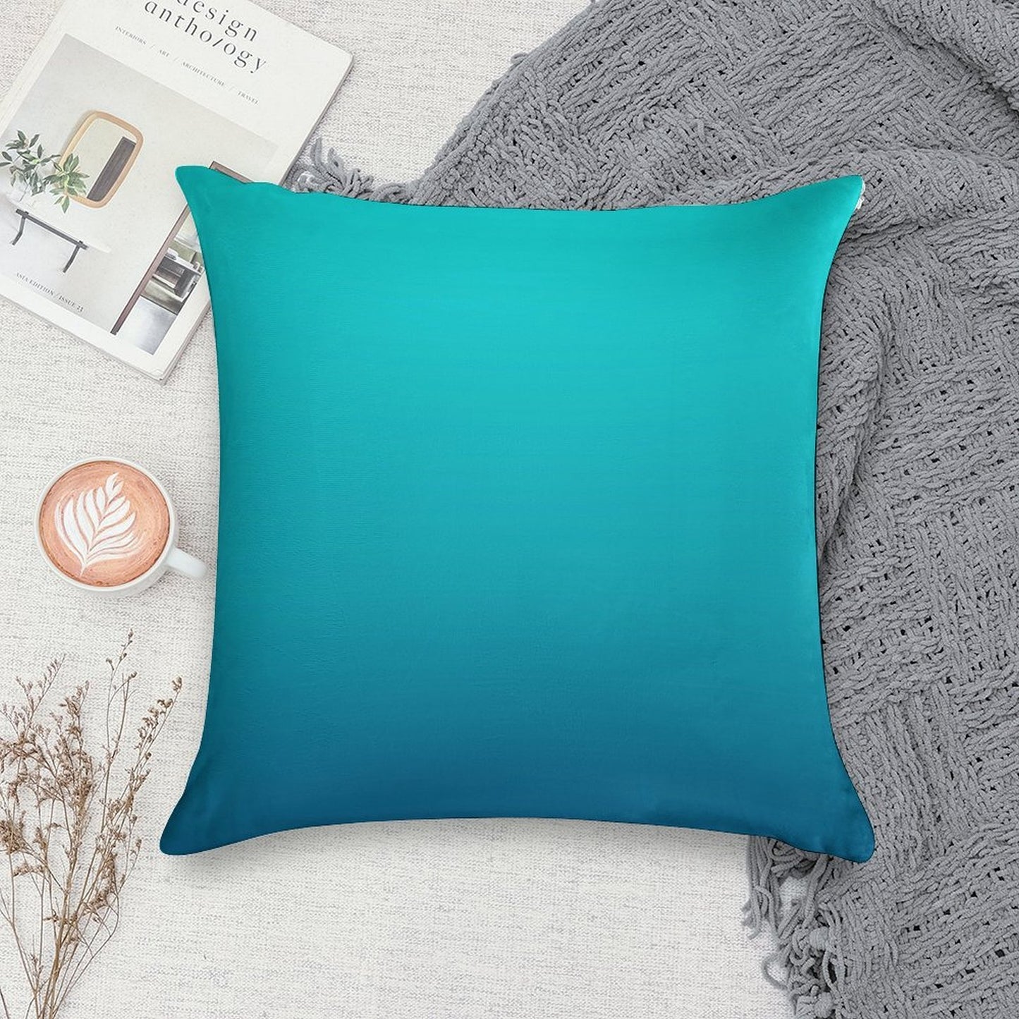 Preppy Summer Beach Teal Blue Turquoise Ombre Soft Easy Maintenance Throw Pillow