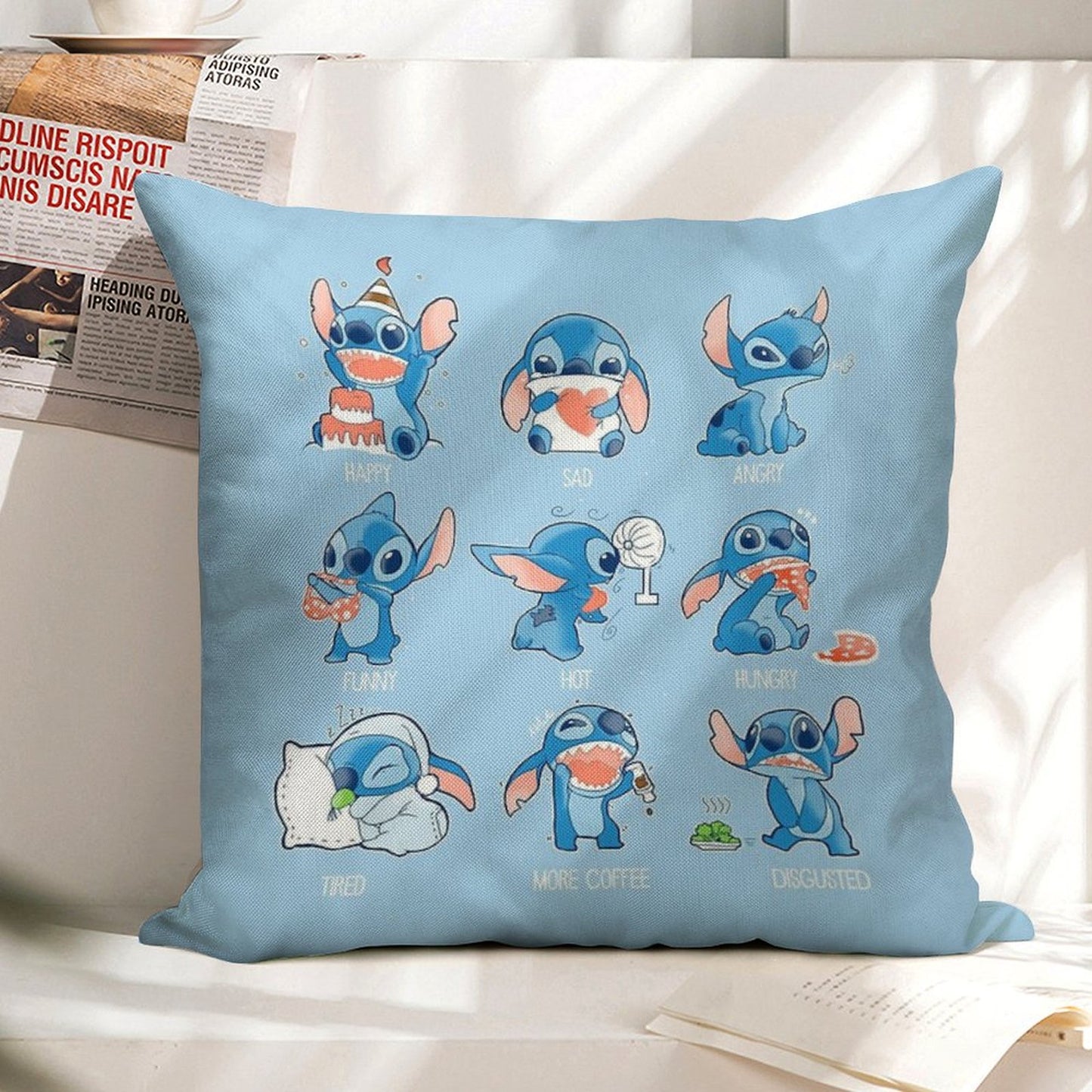 Stitch Emoticon! Linen Throw Pillow Cover