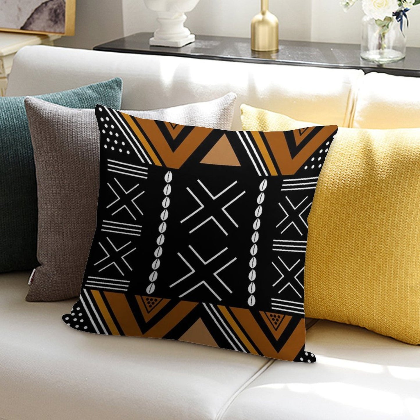 African Mud Cloth Bogolan Design Soft Gift Ready Throw Pillow