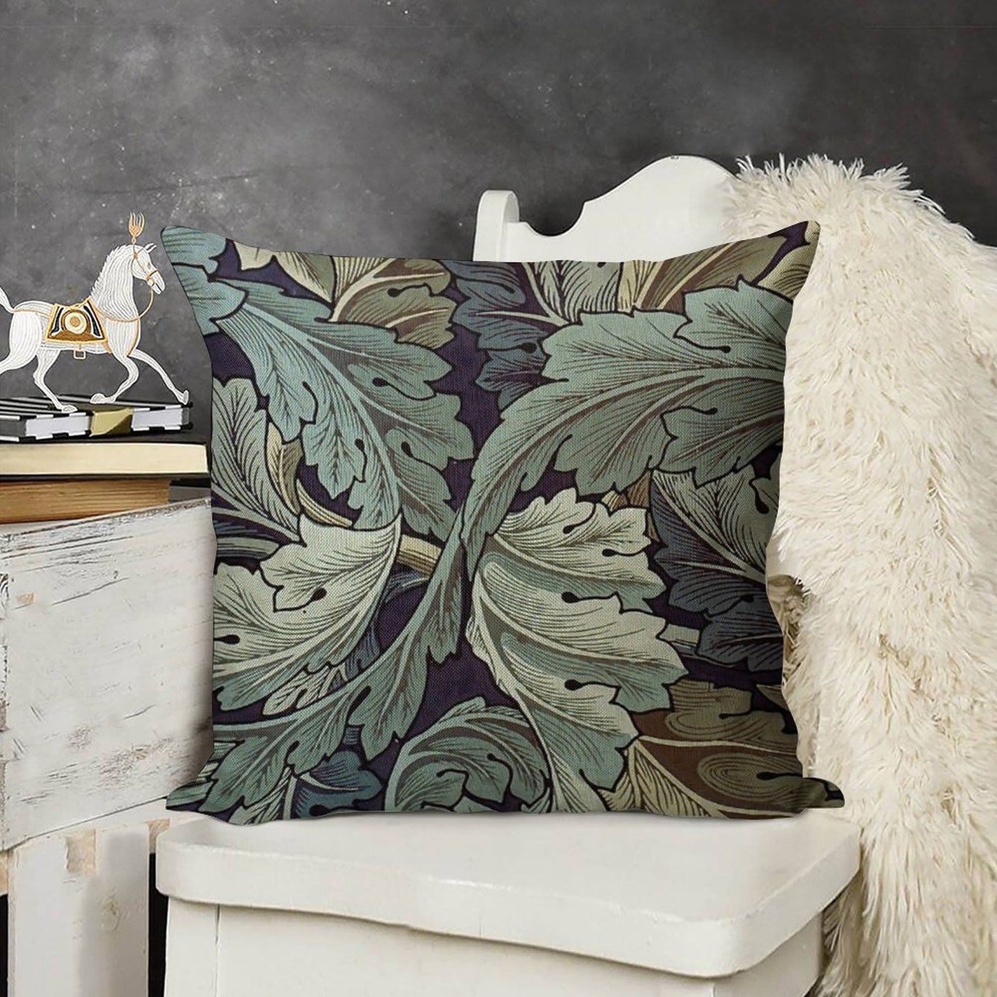 William Morris Acanthus Blue Pattern Linen Throw Pillow Cover