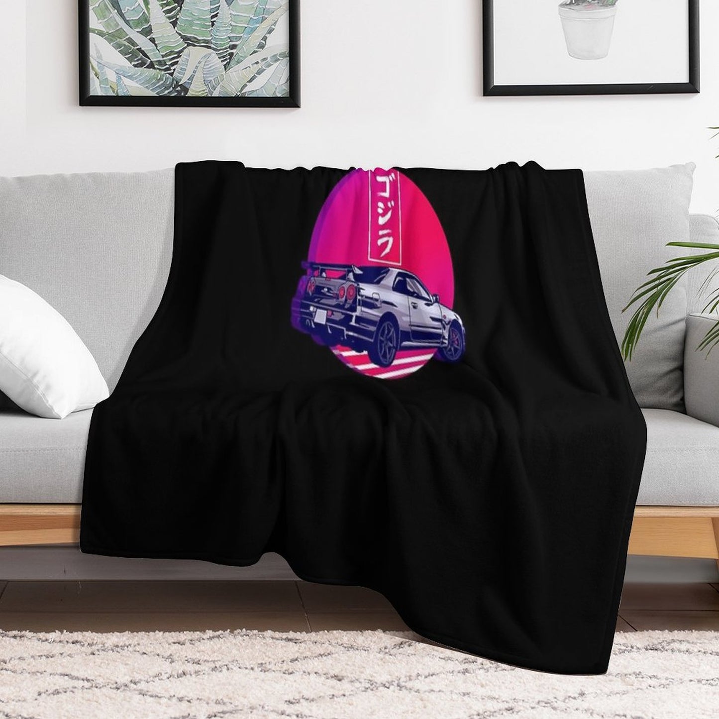 GTR R34 Gojira Sunset Throw Blanket