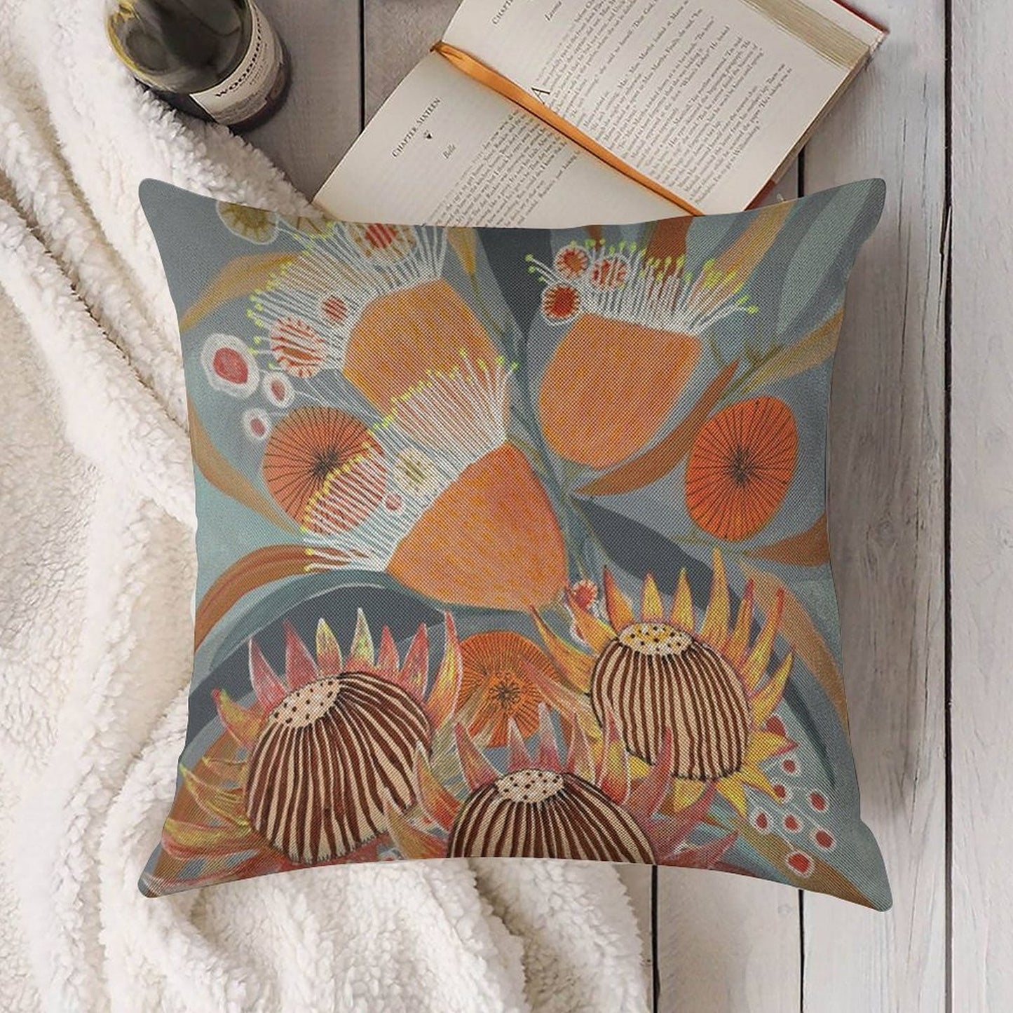 Australian Boquet Linen Throw Pillow Cover