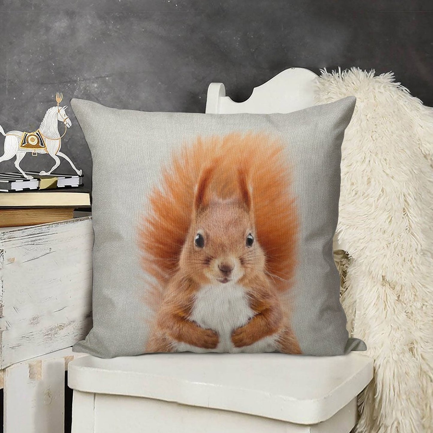 Squirrel 2 - Colorful Linen Throw Pillow Cover