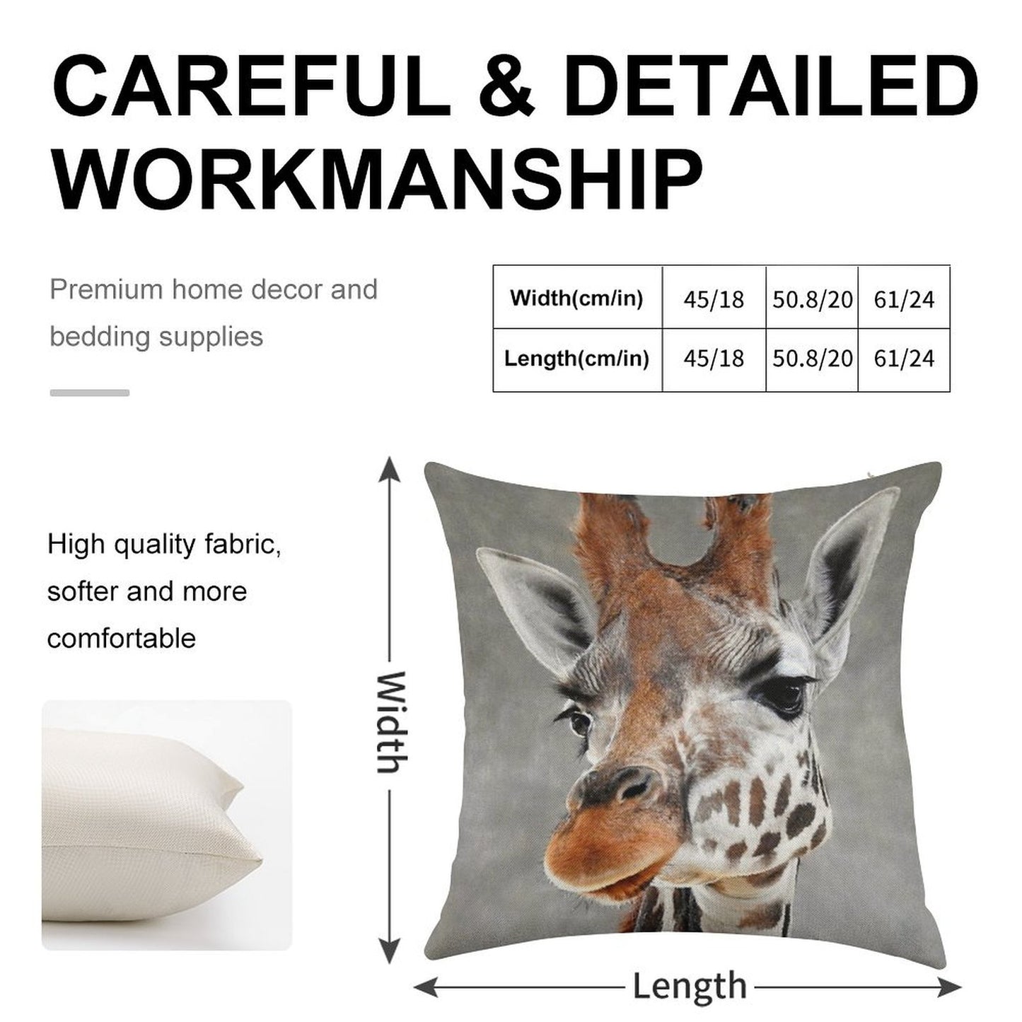 Giraffe on Grey Linen Throw Pillow Cover