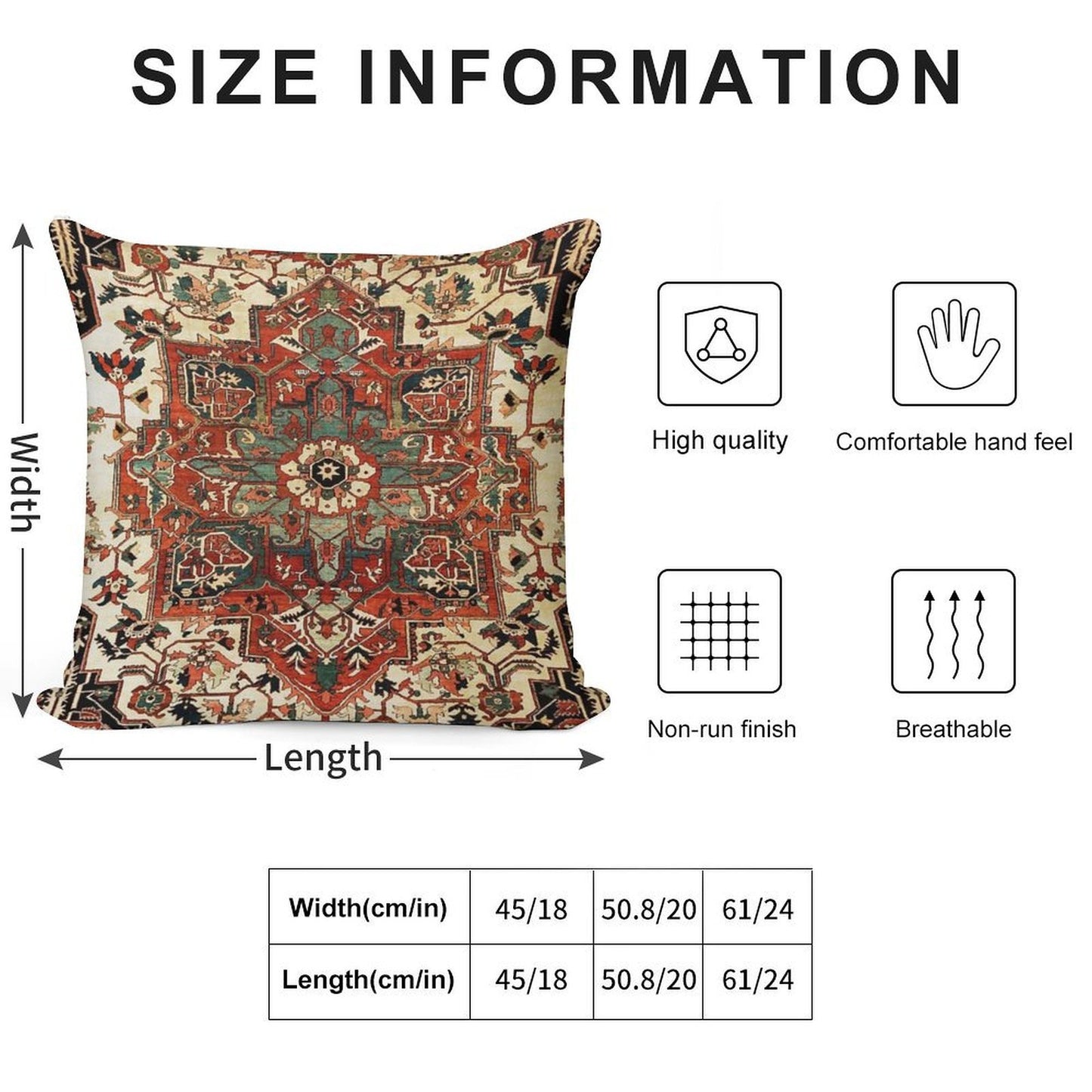 Antique Persian Heriz Rug Print Soft Skin-Friendly Throw Pillow