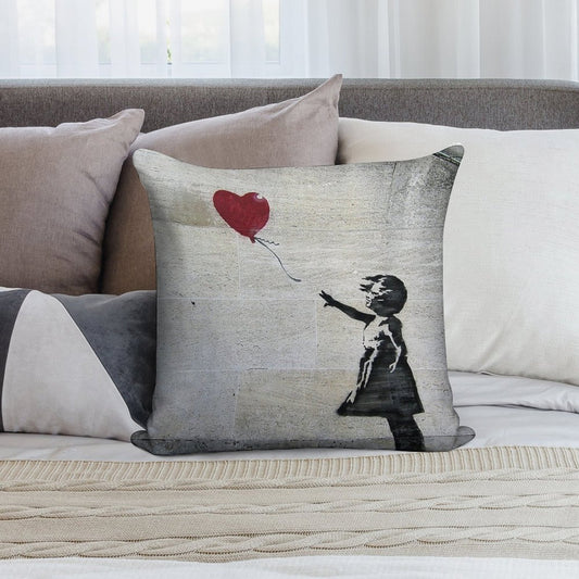 Banksy's Girl with A Red Balloon Soft Washable Throw Pillow
