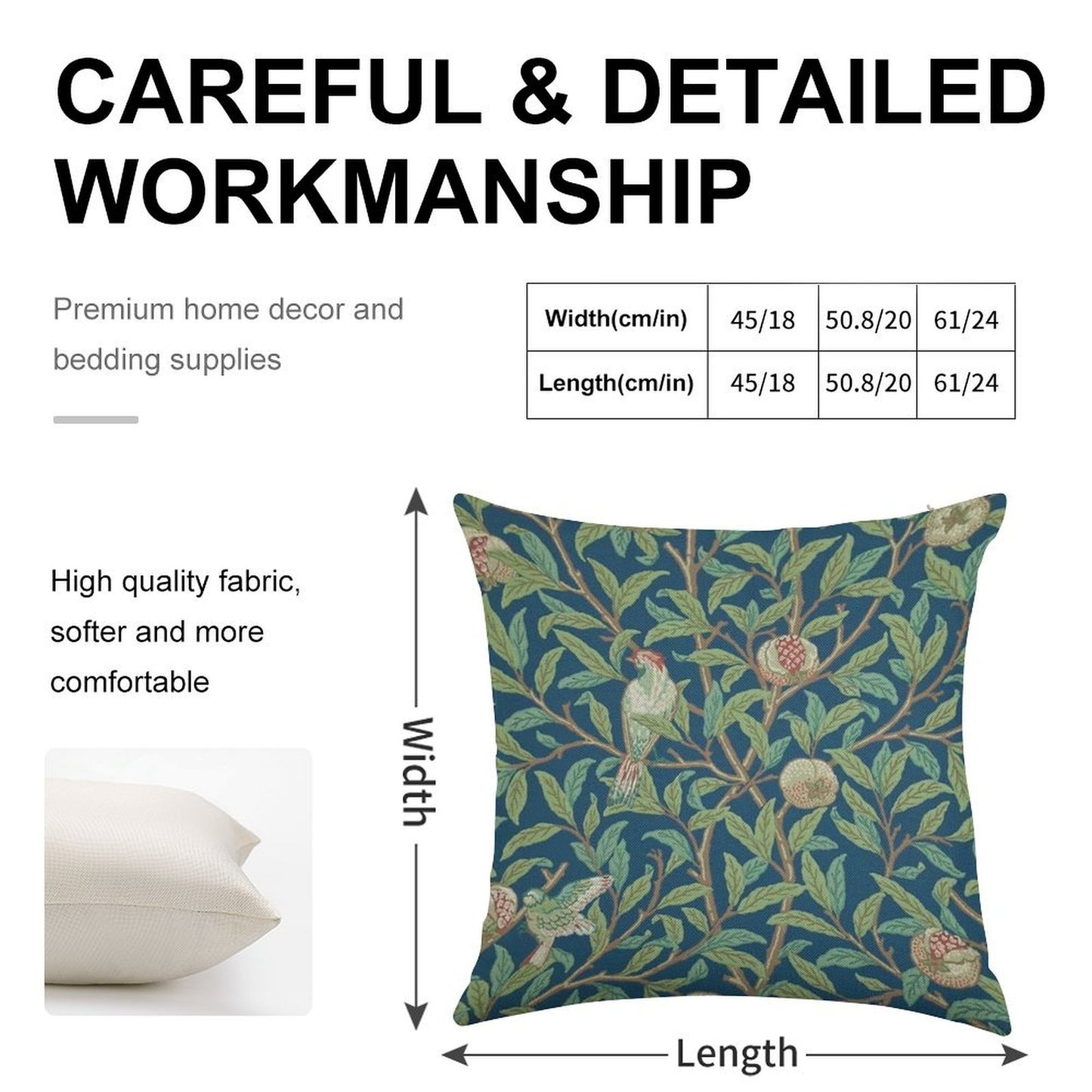 William Morris Pomegranate Fruit And Bird,No,01. Linen Throw Pillow Cover
