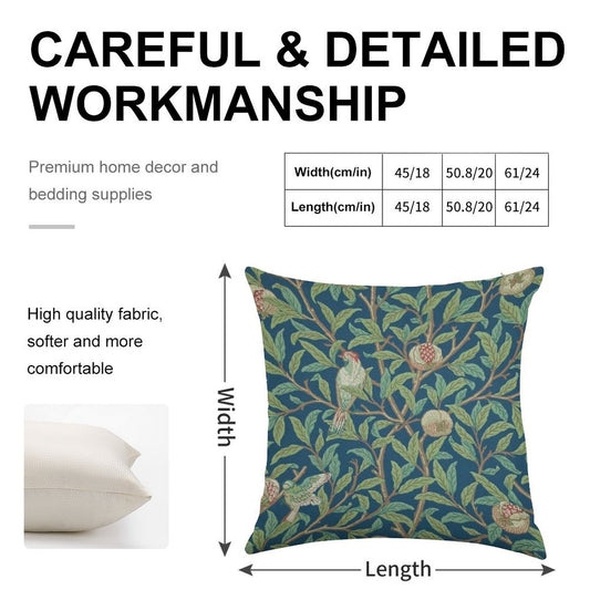 William Morris Pomegranate Fruit And Bird,No,01. Linen Throw Pillow Cover