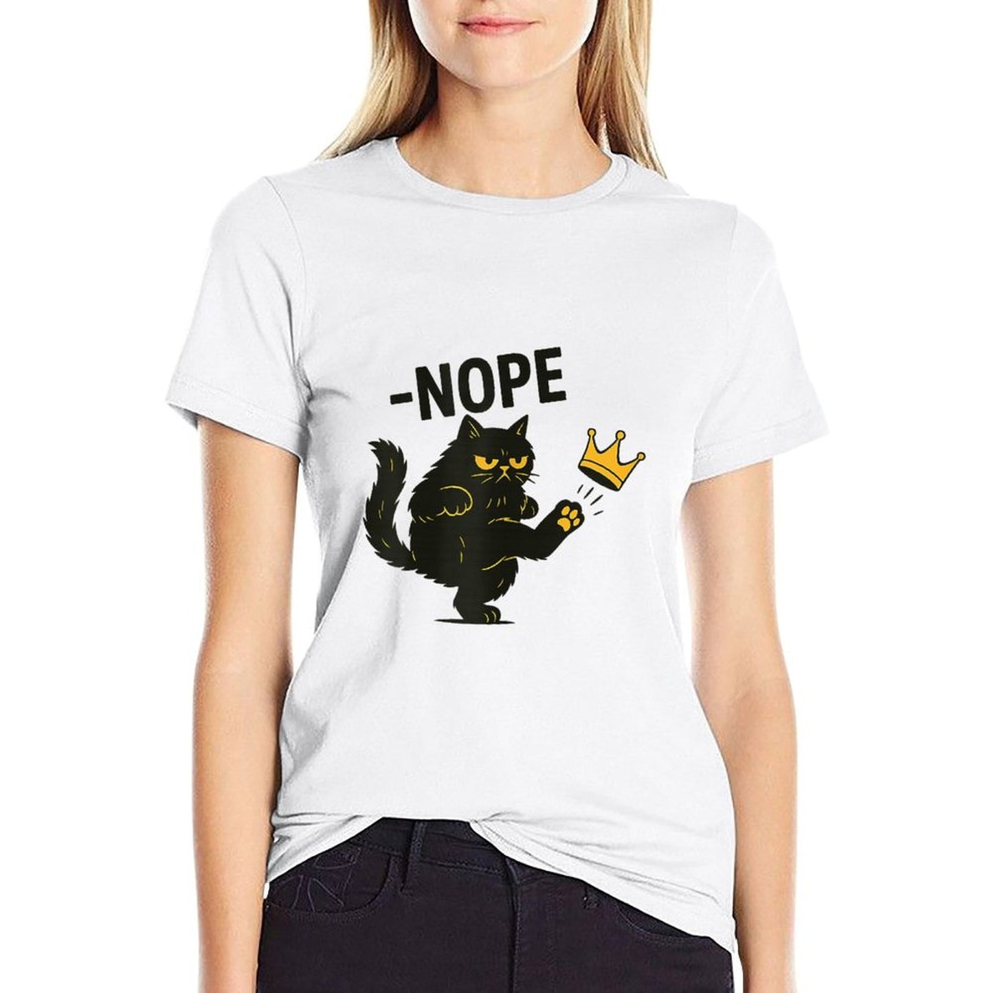 Nope Cat Funny Black Cat Crown Graphic Soft T-Shirt