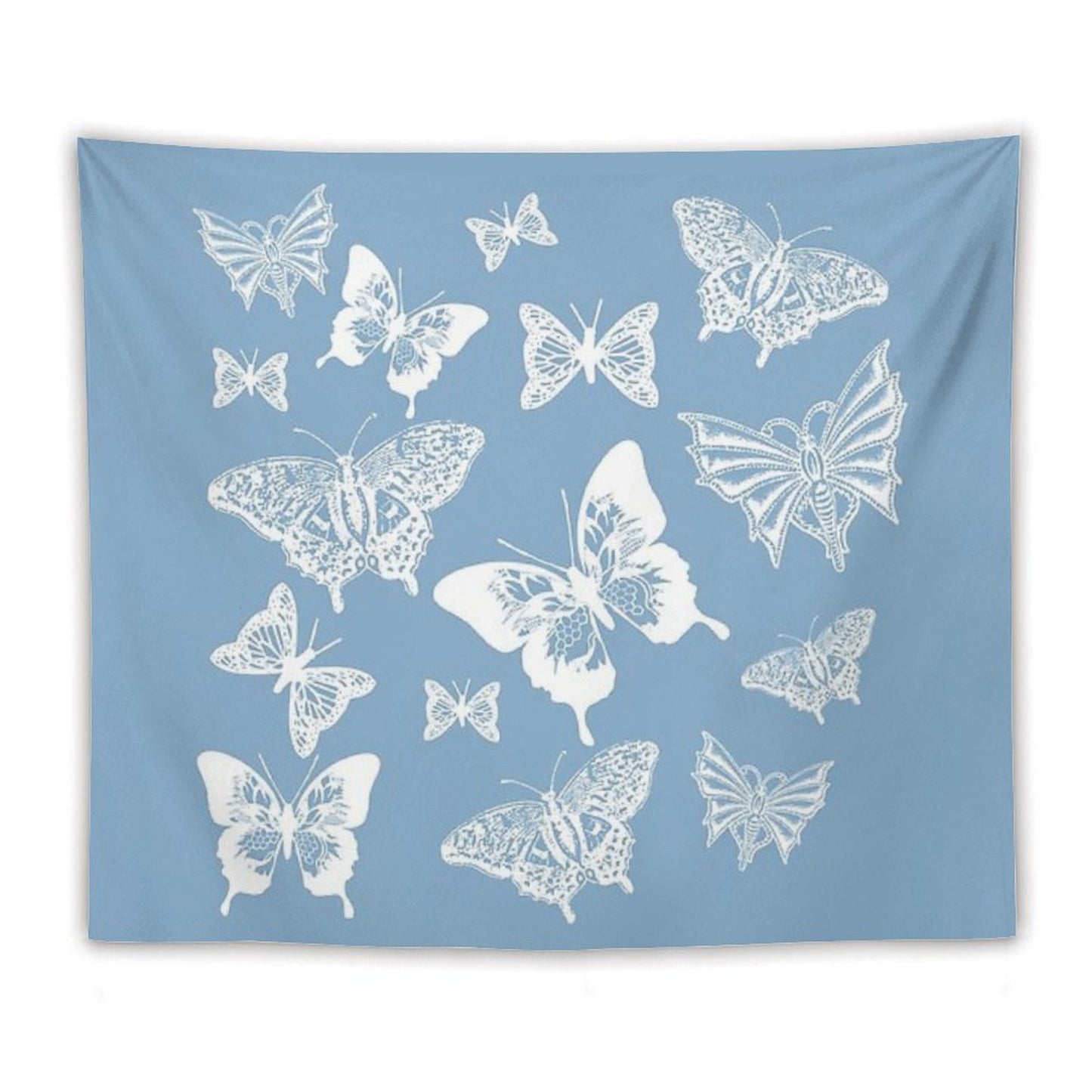 White Butterflies on Smoky Blue Grey Background Tapestry