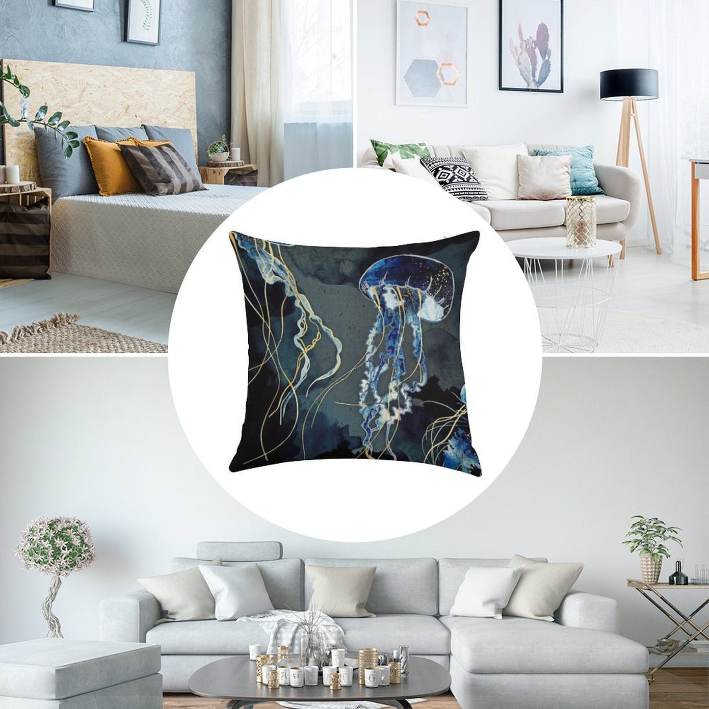 Metallic Ocean III Linen Throw Pillow Cover