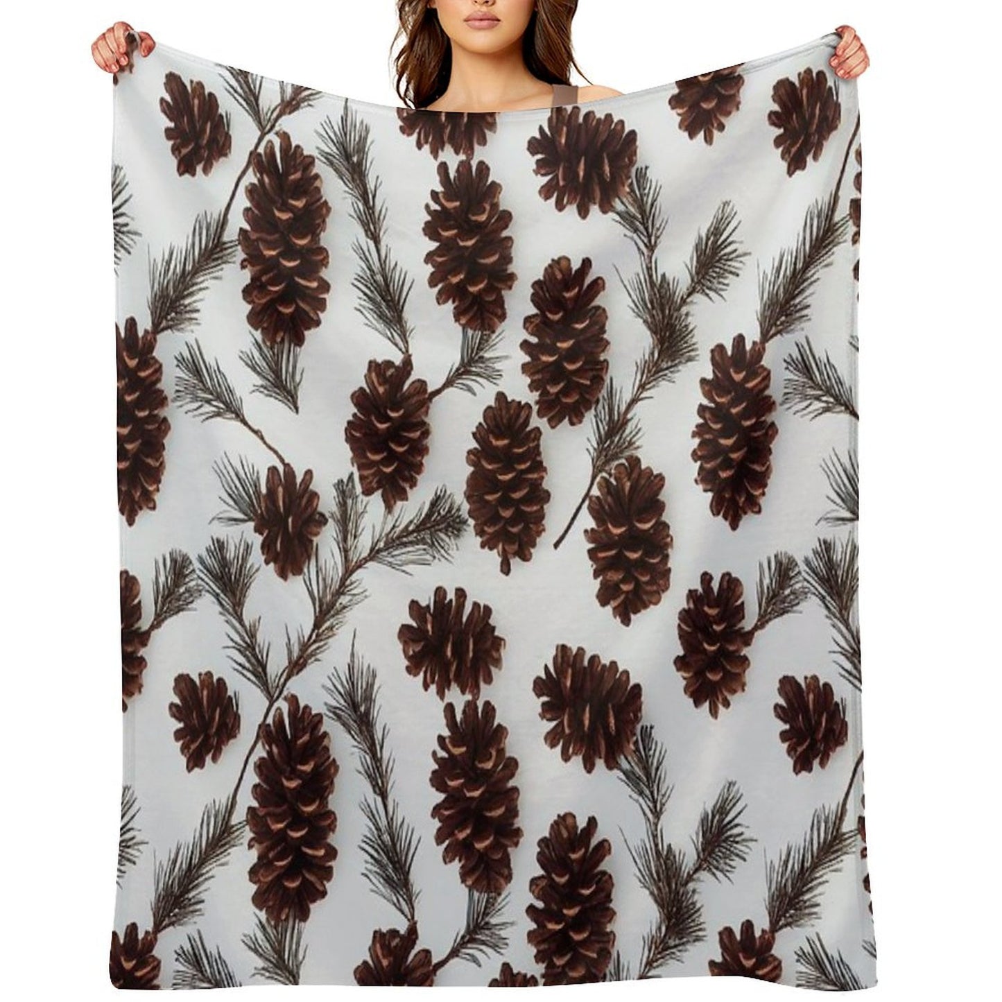 Pine Cones Festive Background with Fir Branch, Seamless Pattern. Throw Blanket