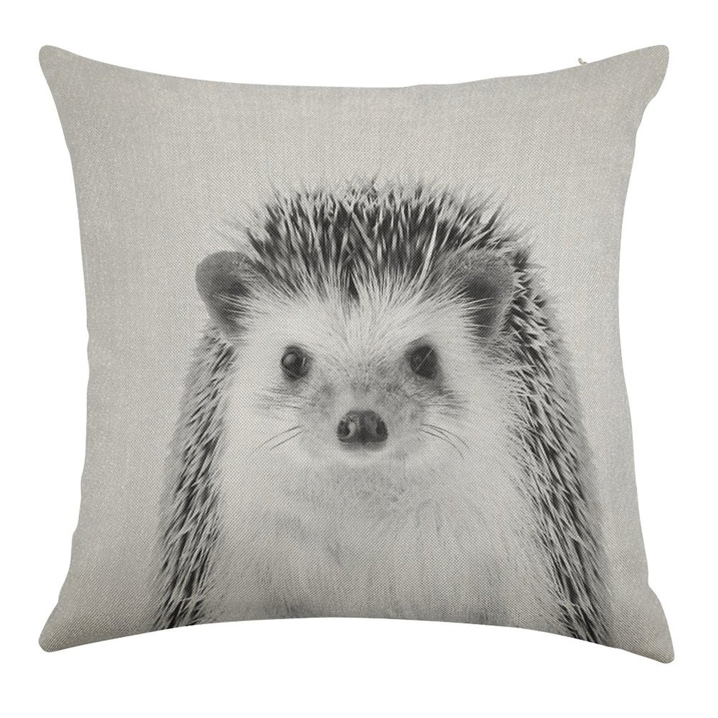 Hedgehog - Black & White Linen Throw Pillow Cover