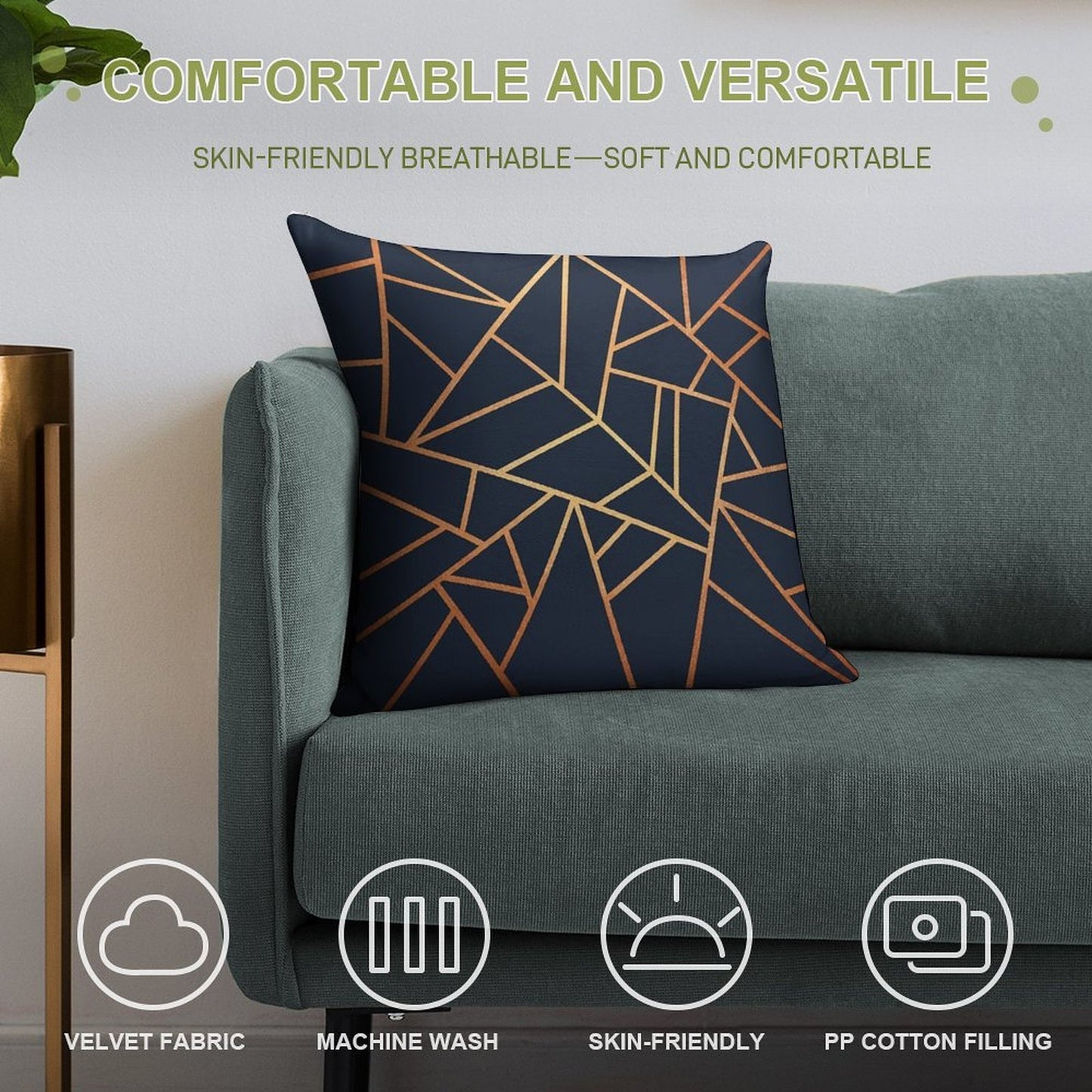 Copper And Midnight Navy Soft Bedroom Essential Throw Pillow