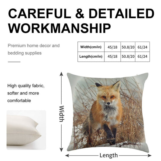Red Fox Linen Throw Pillow Cover