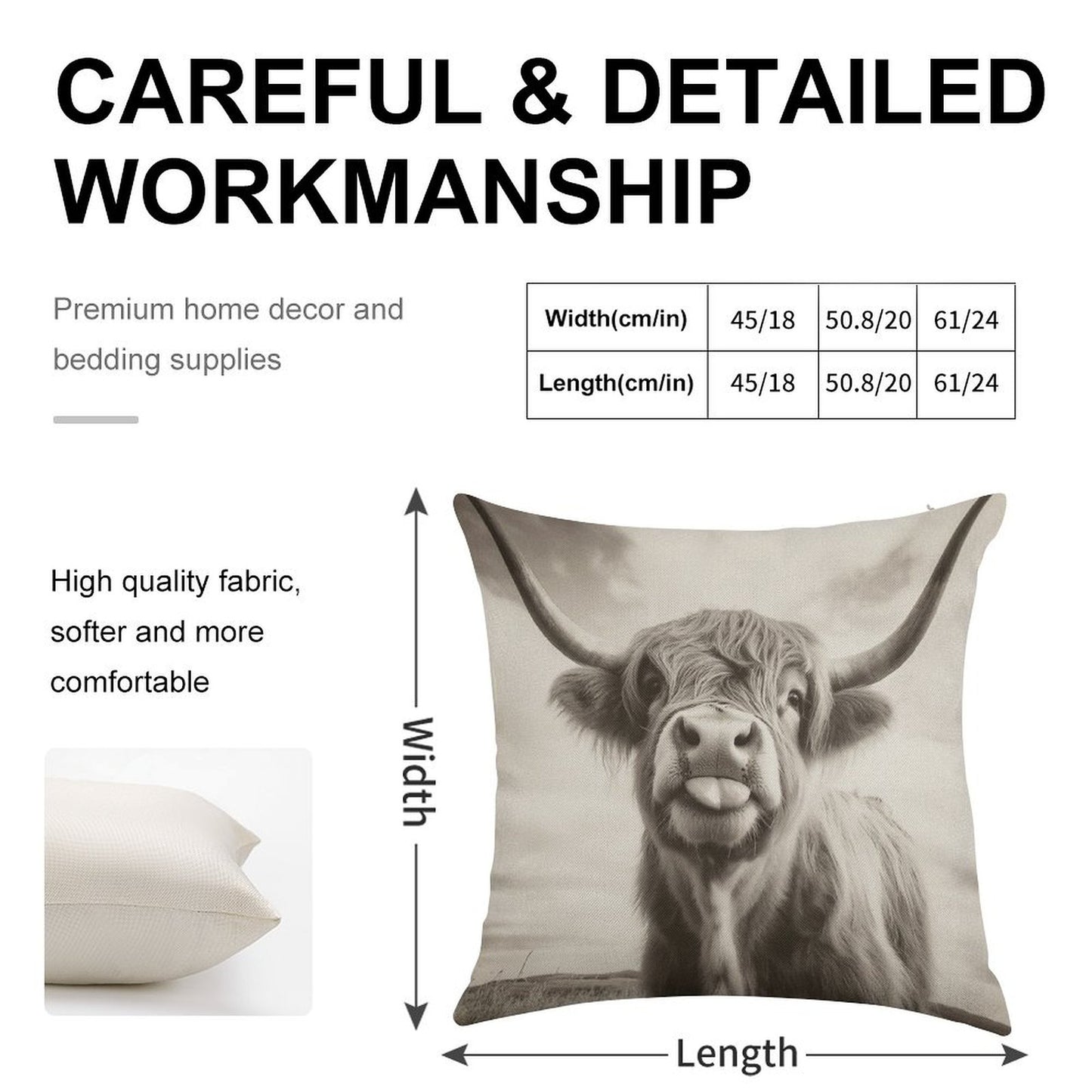 Cheeky Highland Cow Linen Throw Pillow Cover