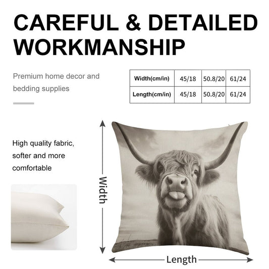 Cheeky Highland Cow Linen Throw Pillow Cover