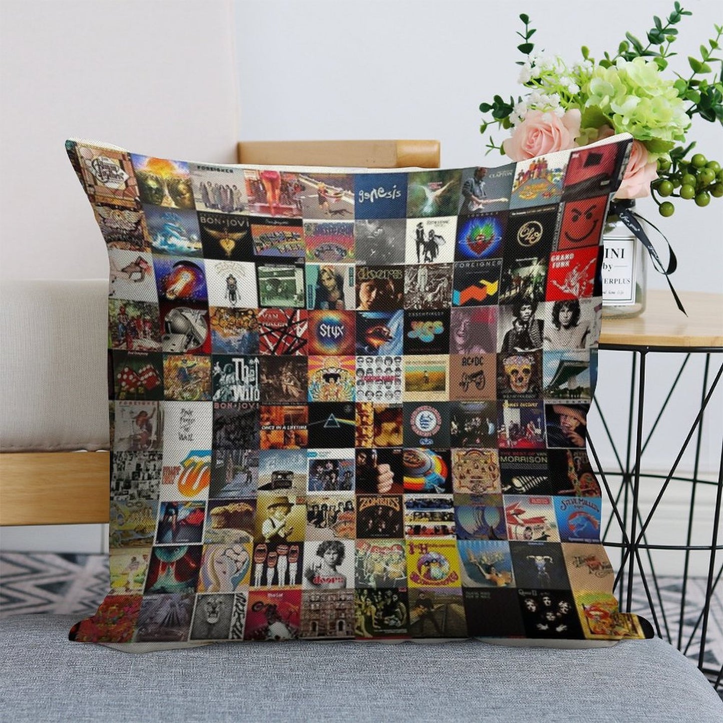 Classic Rock Covers - Collage Linen Throw Pillow Cover