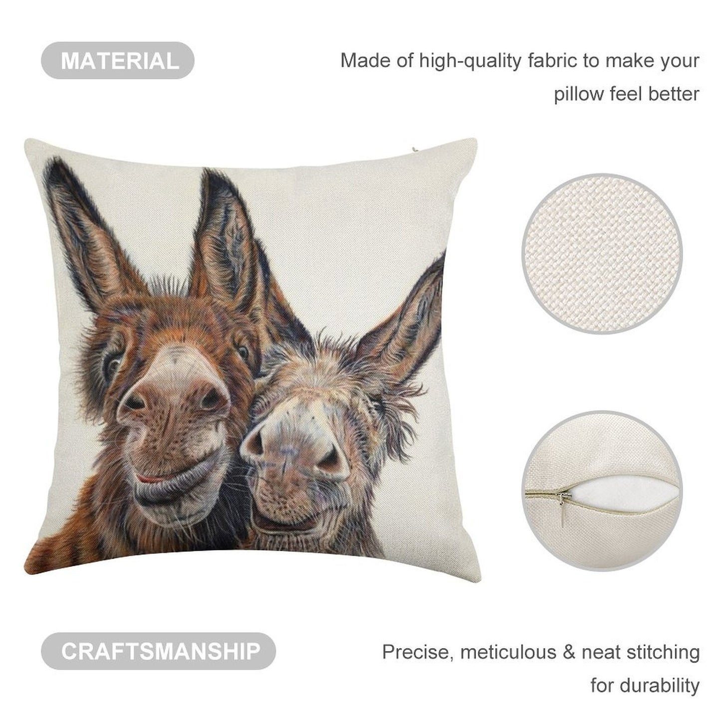 Donkeys - Hee Haw Linen Throw Pillow Cover