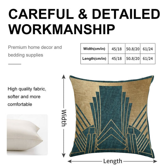 Art Deco Glamour - Teal And Gold Linen Throw Pillow Cover